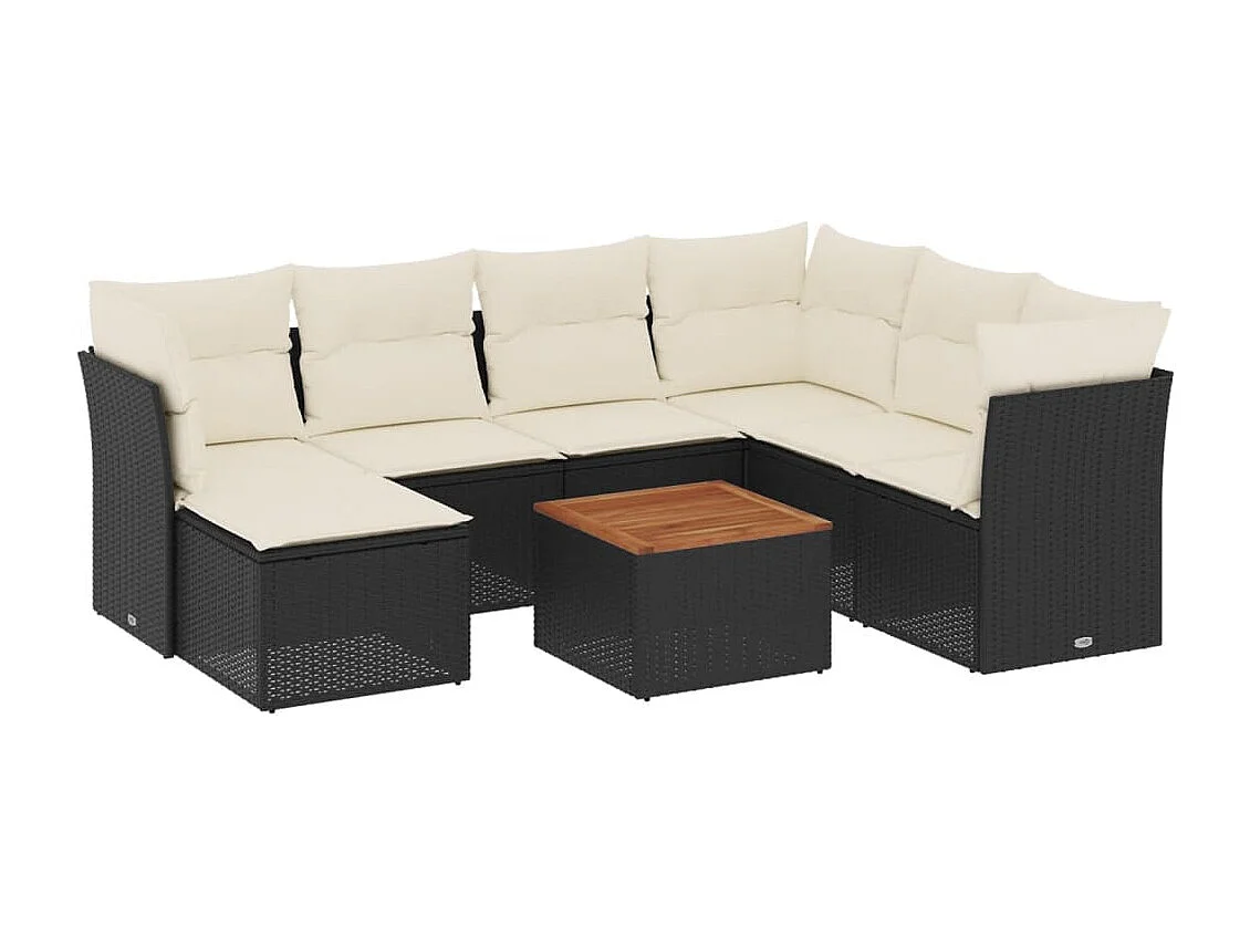 8-tlg. Garten-Sofagarnitur mit Kissen Schwarz Poly Rattan