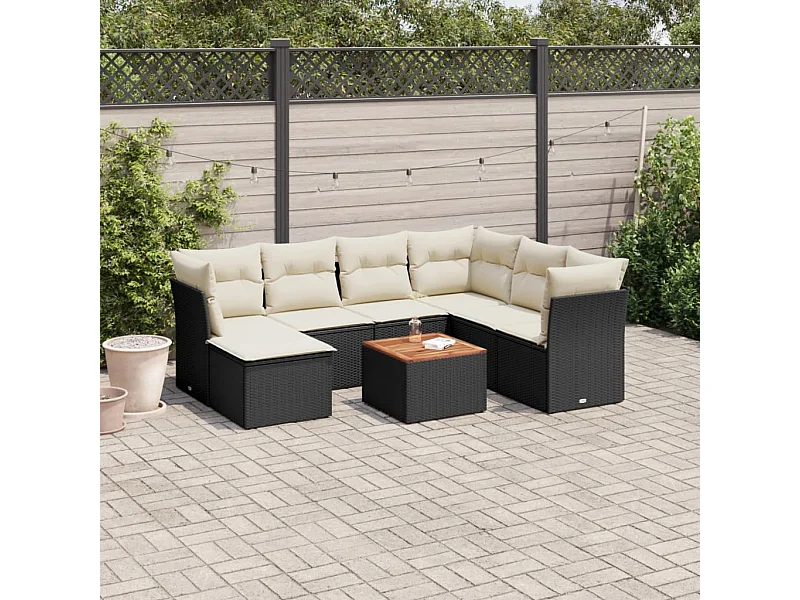 8-tlg. Garten-Sofagarnitur mit Kissen Schwarz Poly Rattan