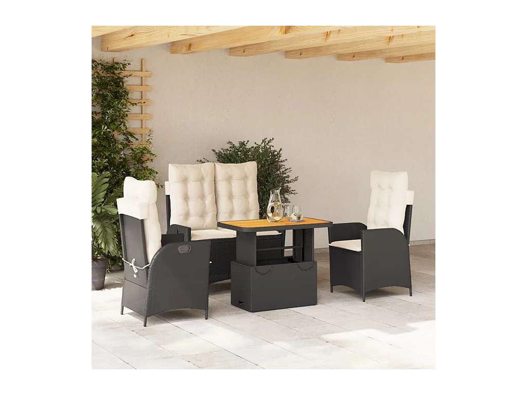 Ensemble à manger de jardin 4 pcs avec coussins noir