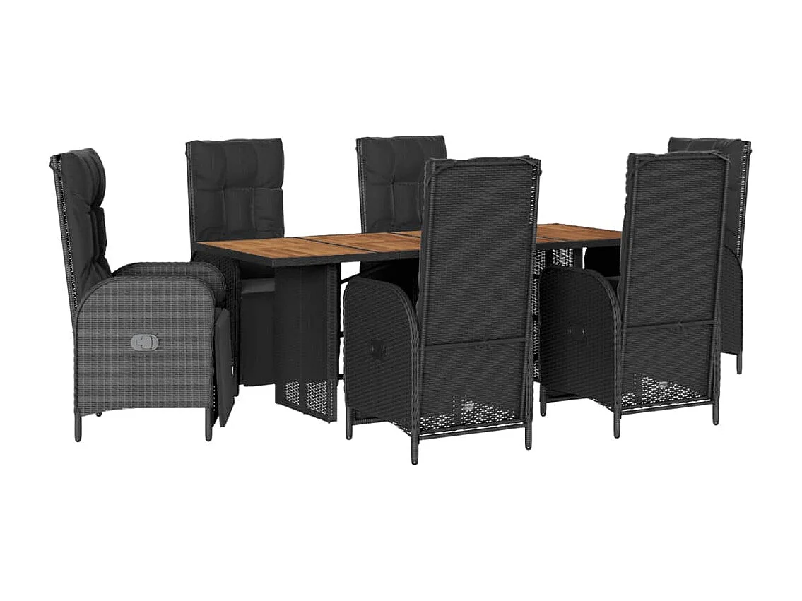 Ensemble à manger de jardin coussins 7pcs Noir Résine tressée