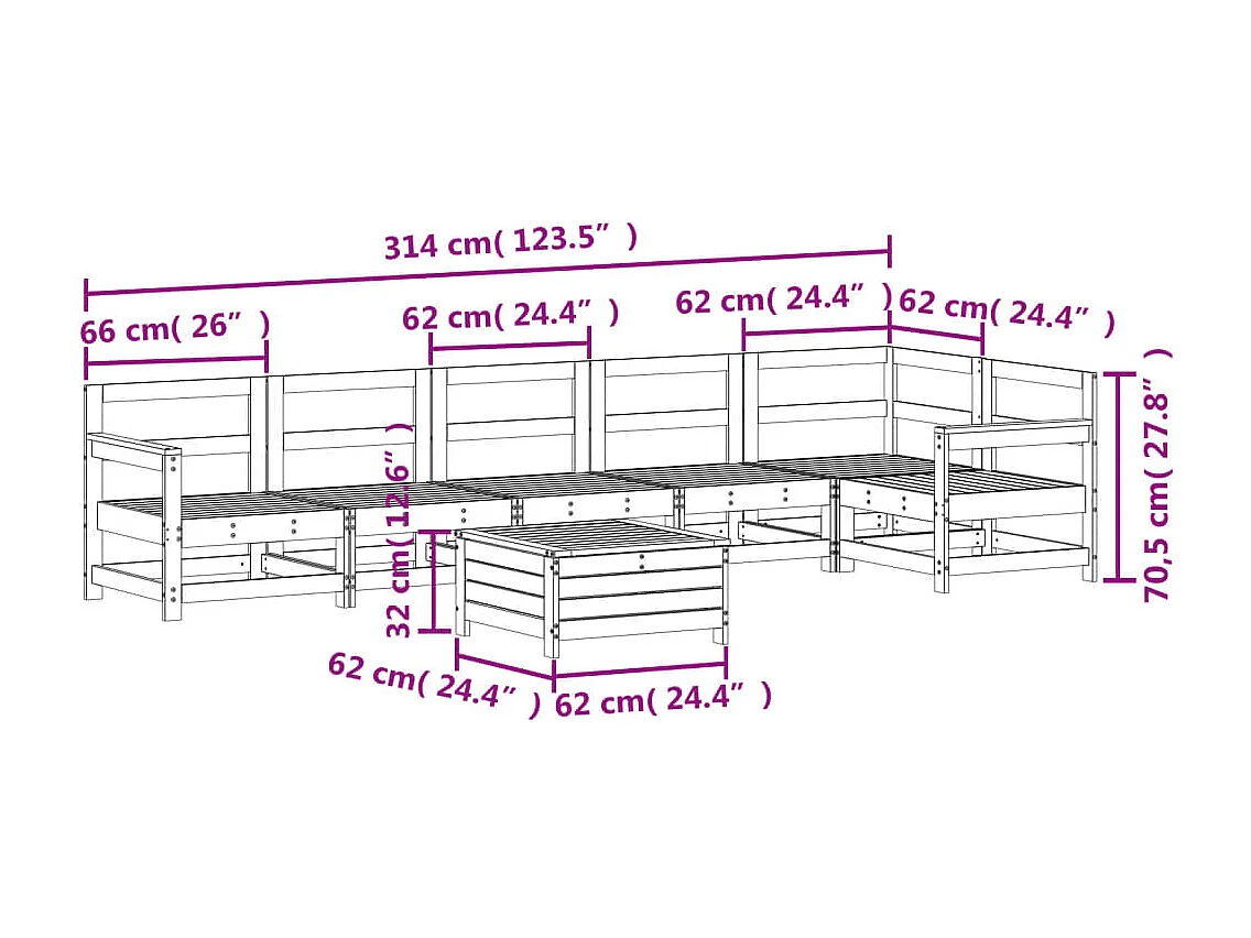Salon de jardin 7 pcs bois massif sapin de douglas
