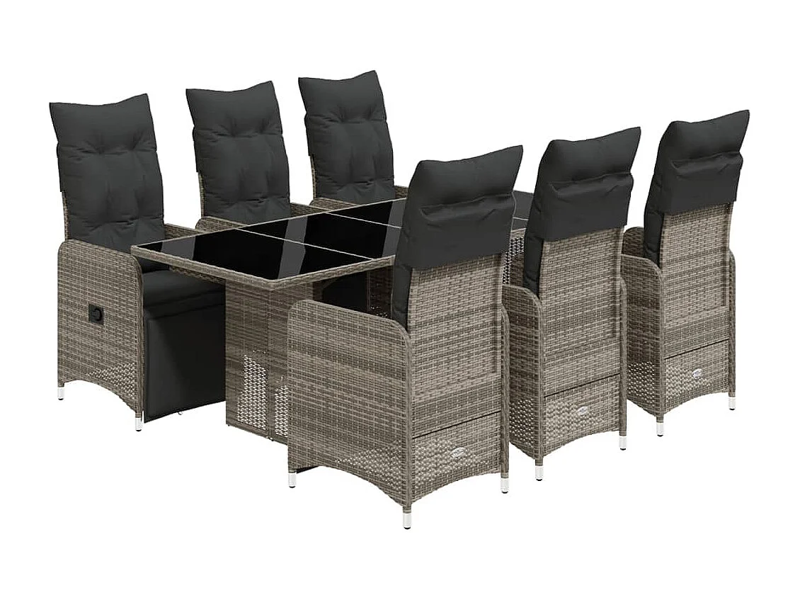 Ensemble de bistro de jardin 7 pcs coussins gris poly rotin