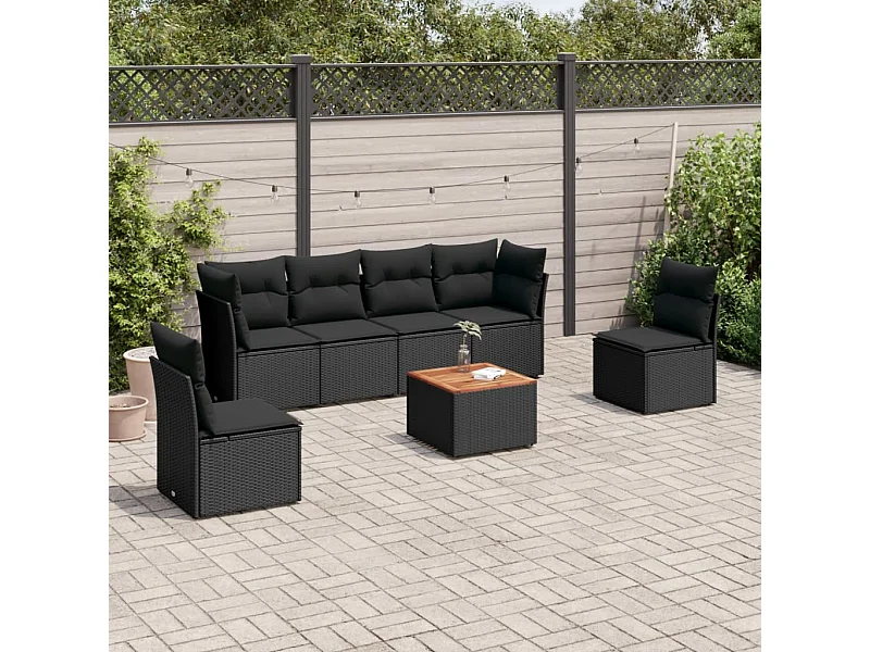 7-tlg. Garten-Sofagarnitur mit Kissen Schwarz Poly Rattan