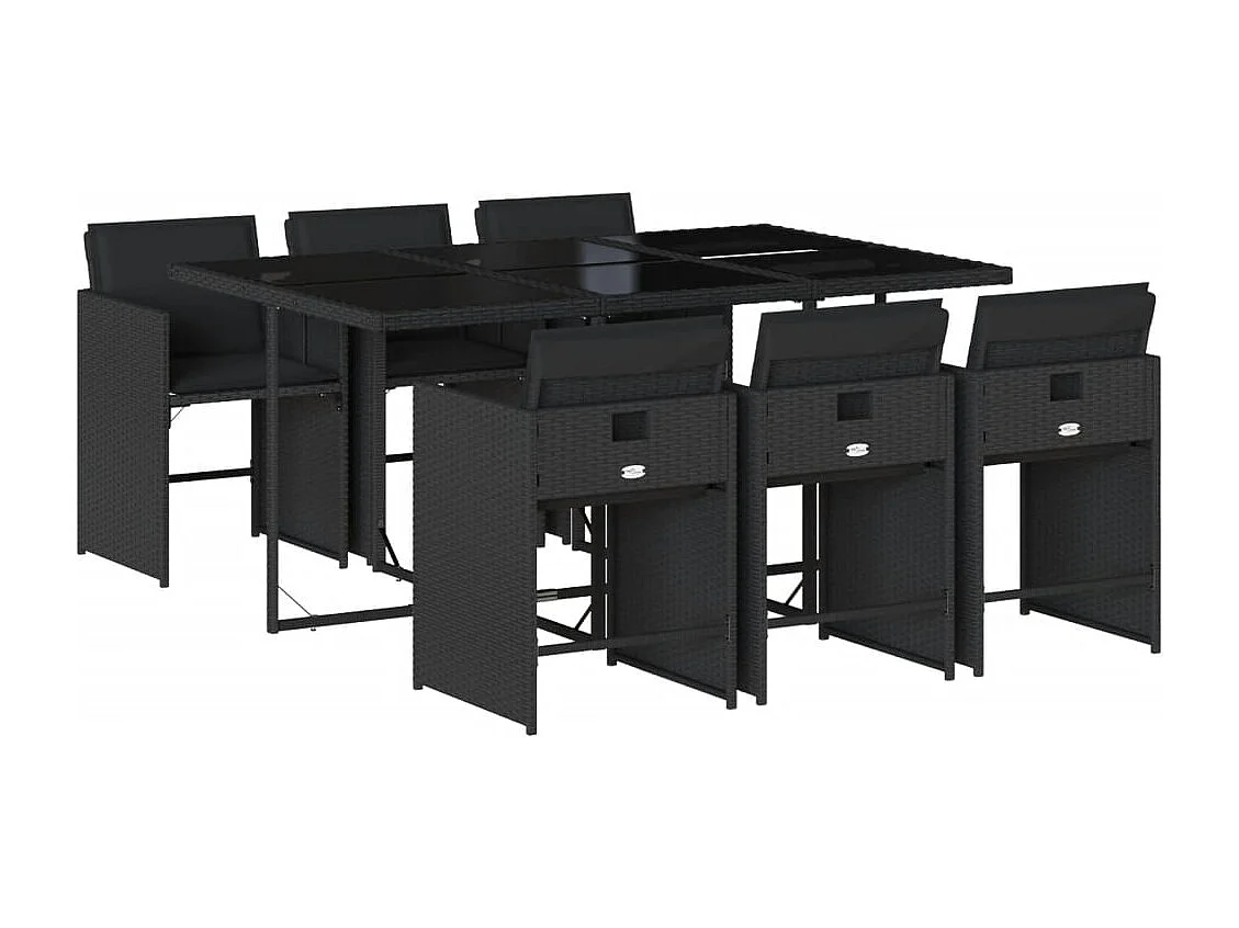 Ensemble à manger de jardin coussins 7pcs Noir Résine tressée