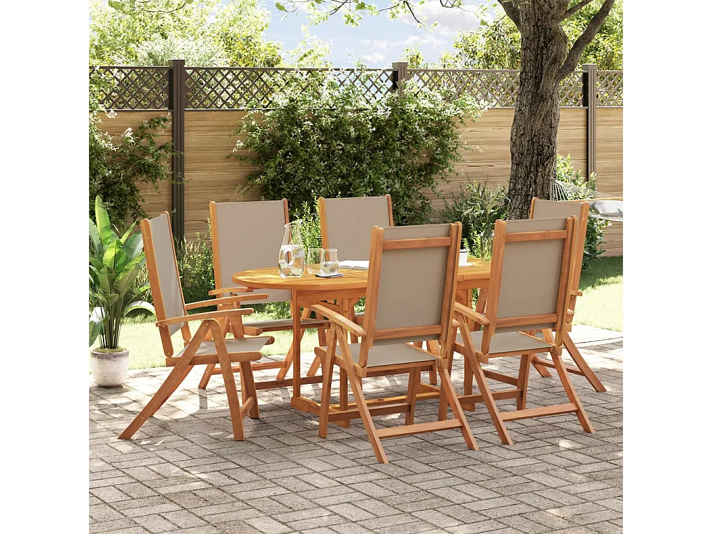 Ensemble à Manger de jardin 7pcs bois d'acacia solide textilène