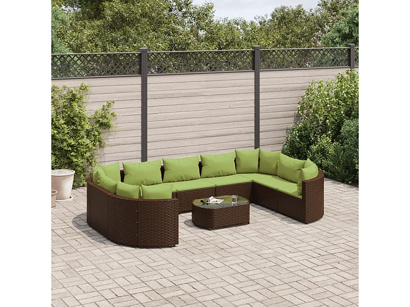 Set Divani da Giardino 10pz con Cuscini in Polyrattan Marrone
