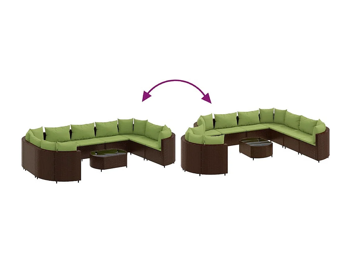 Set Divani da Giardino 10pz con Cuscini in Polyrattan Marrone