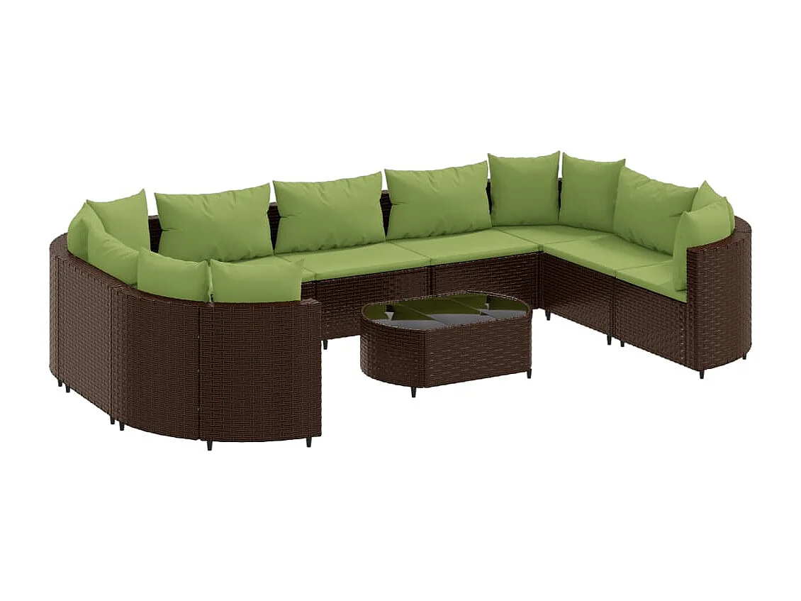 Salon de jardin 10 pcs avec coussins marron résine tressée