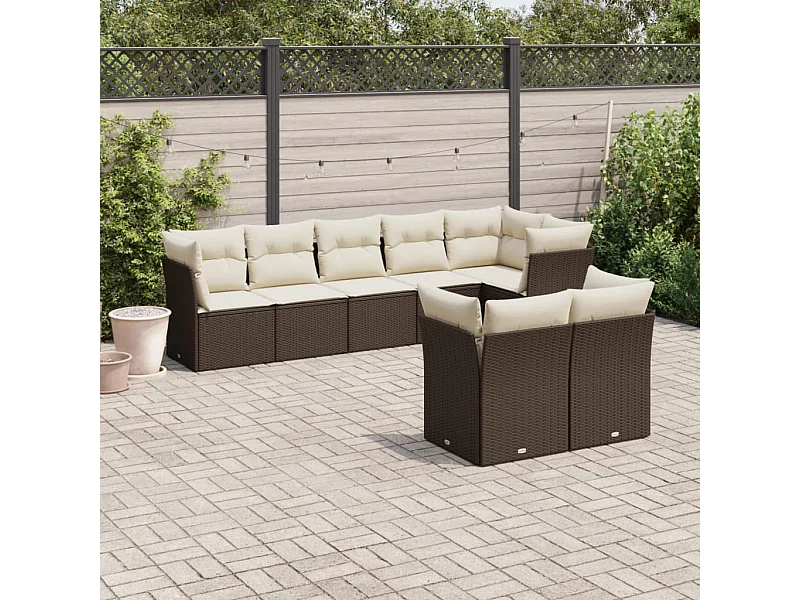 8-delige Loungeset met kussens poly rattan bruin