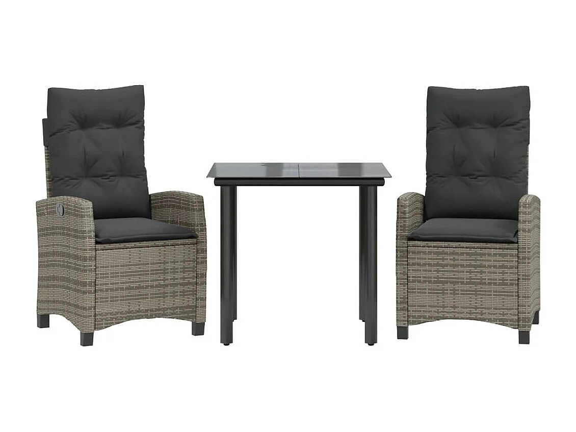 Ensemble à manger de jardin 3 pcs coussins gris résine tressée