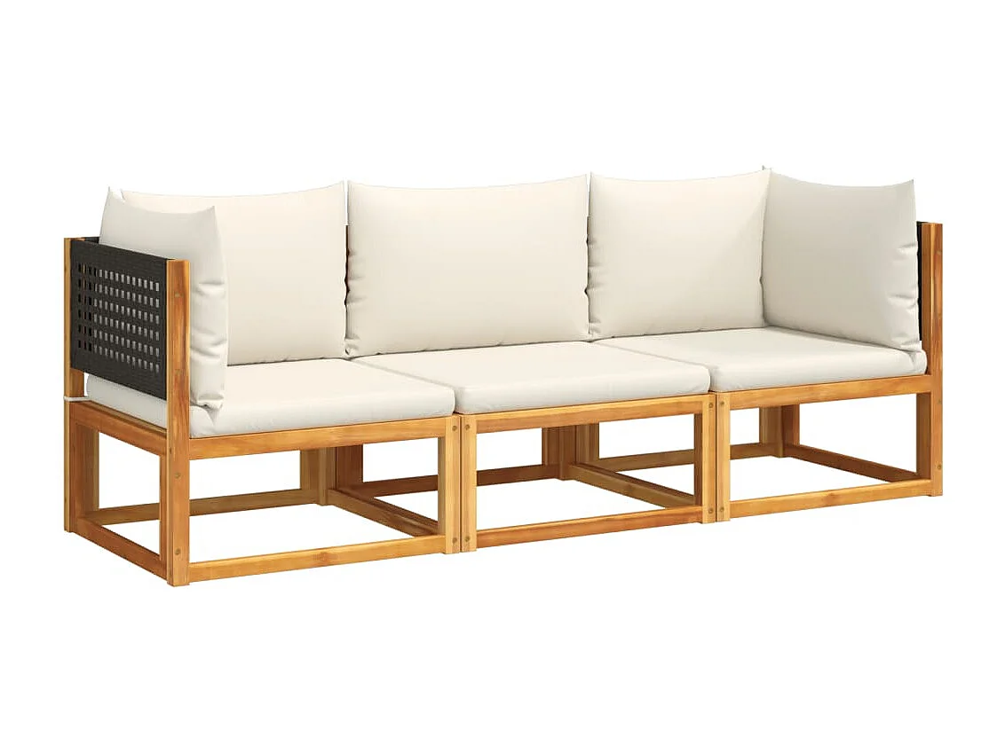 Salon de jardin avec coussins 3 pcs bois massif d'acacia