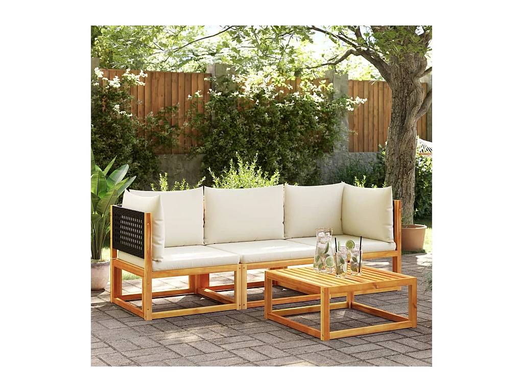 Salon de jardin avec coussins 3 pcs bois massif d'acacia