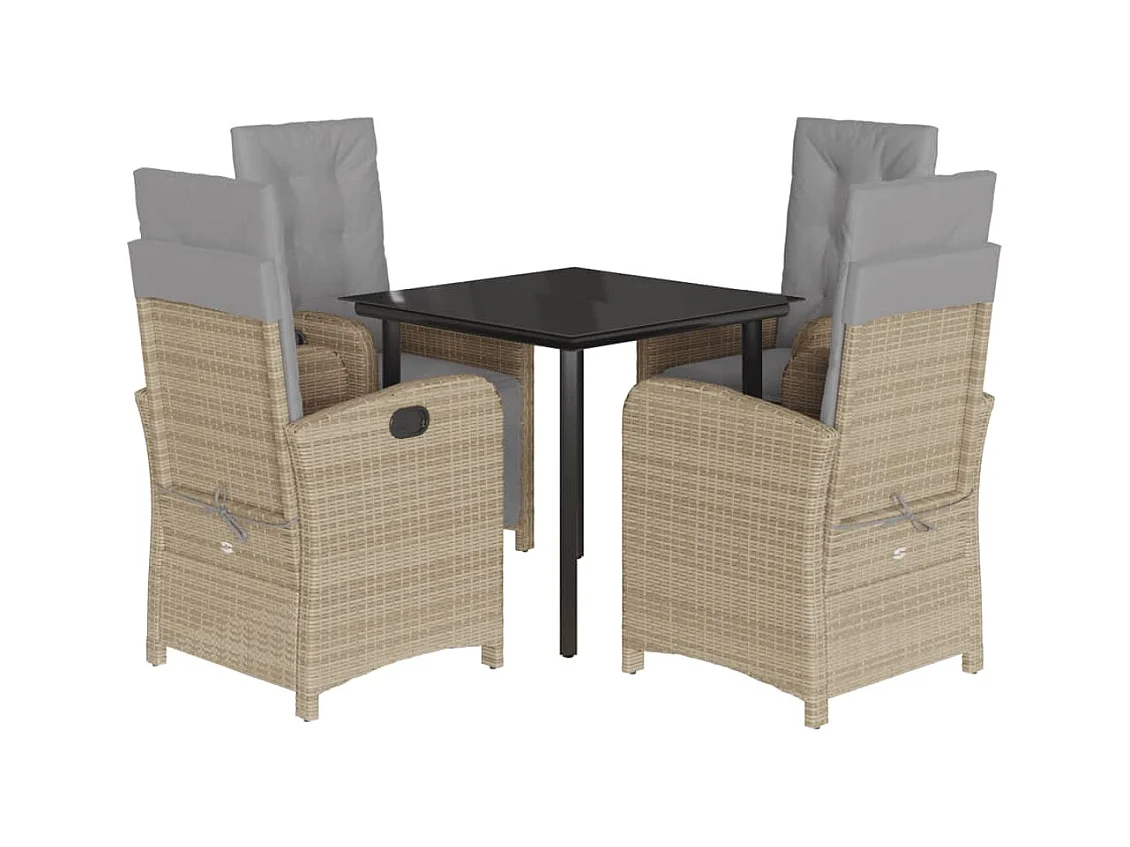 Ensemble à manger de jardin coussins 5 pcs mélange beige rotin