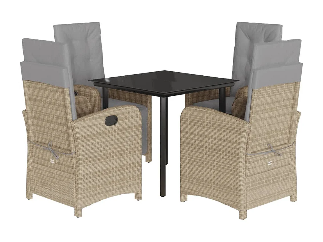 Set comedor de jardín 5 pzas con cojines ratán sintético beige