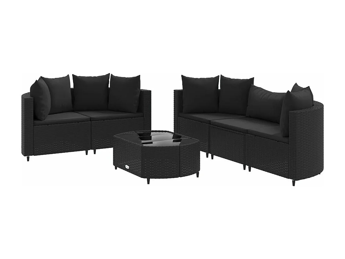 Salon de jardin 6 pcs avec coussins noir résine tressée
