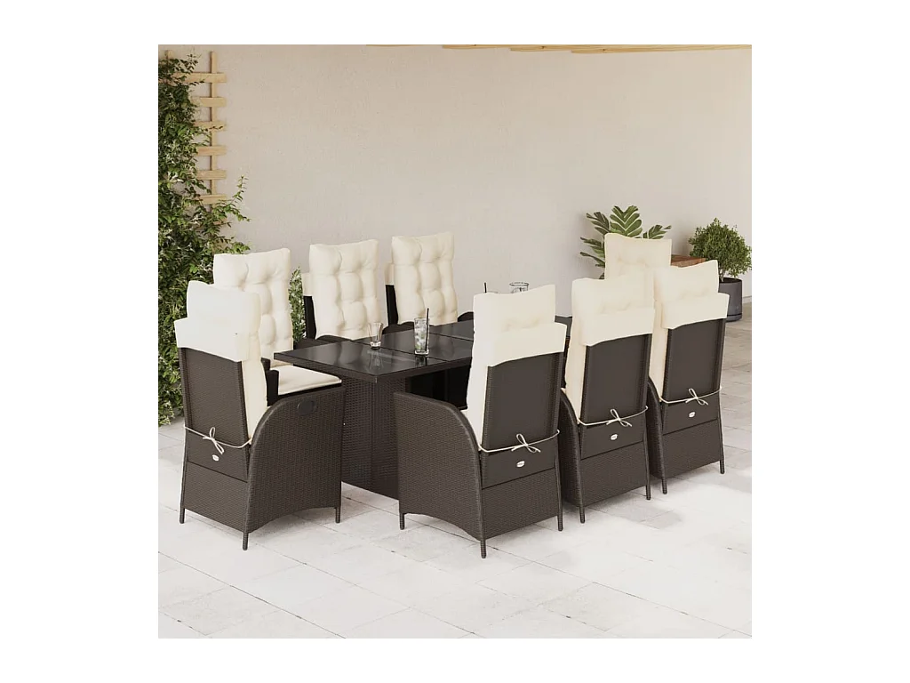 9-delige Tuinset met kussens poly rattan bruin