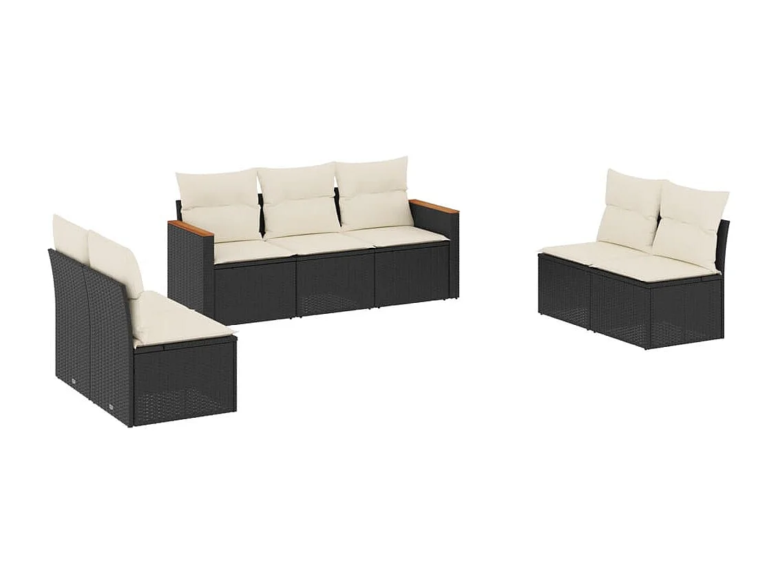 7-tlg. Garten-Sofagarnitur mit Kissen Schwarz Poly Rattan