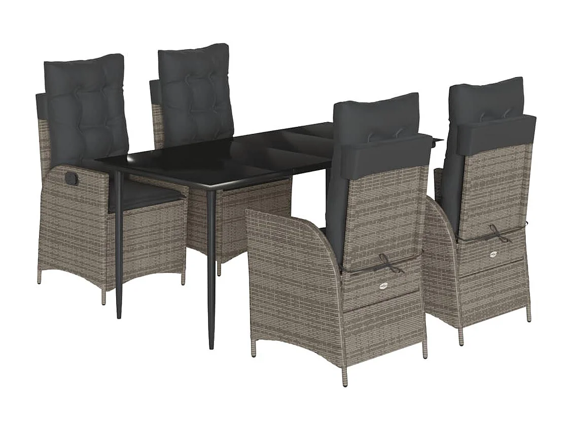 Ensemble à manger de jardin 5 pcs coussins gris résine tressée