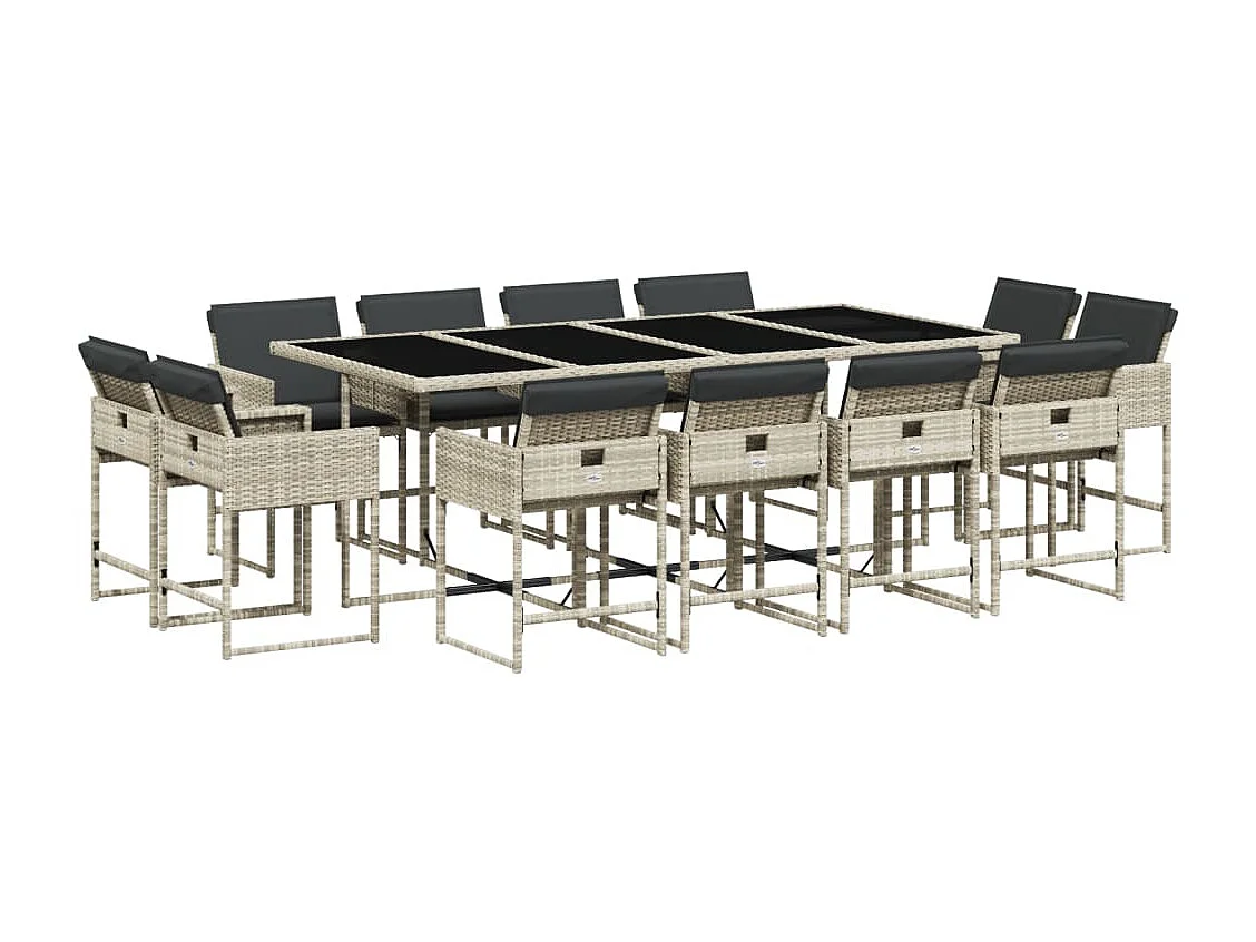 Set da Pranzo da Giardino 13pz con Cuscini Grigio in Polyrattan