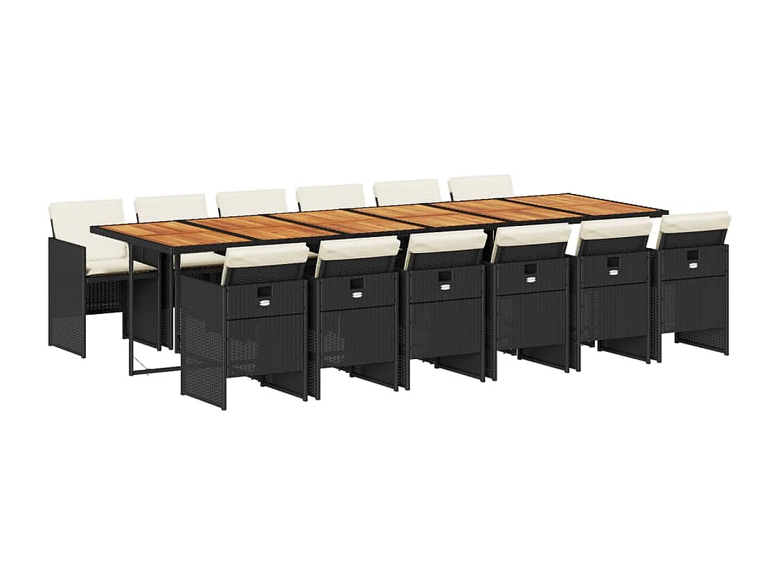 Ensemble à manger de jardin 13 pcs coussins noir résine tressée