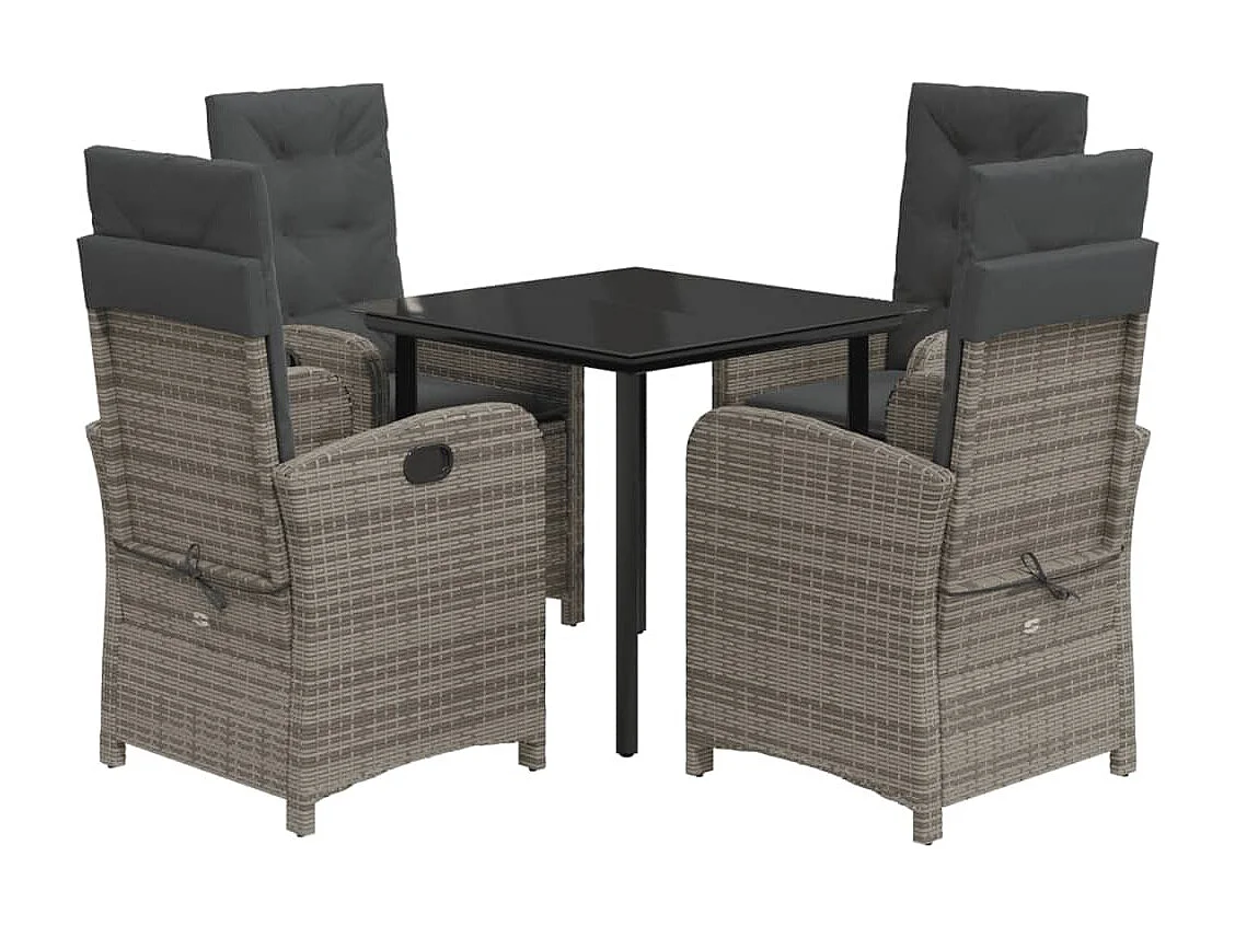 Set comedor de jardín 5 piezas con cojines ratán sintético gris