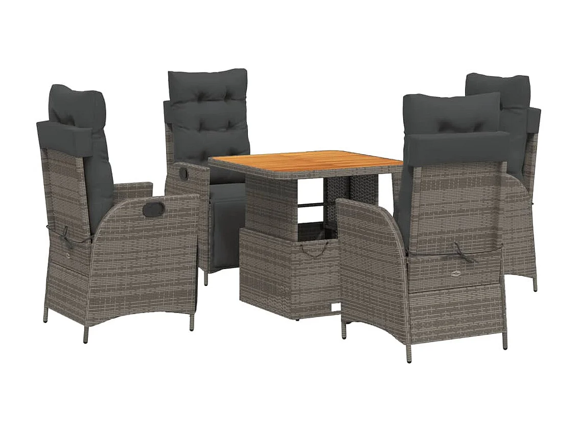 Ensemble à manger de jardin 5 pcs coussins gris résine tressée