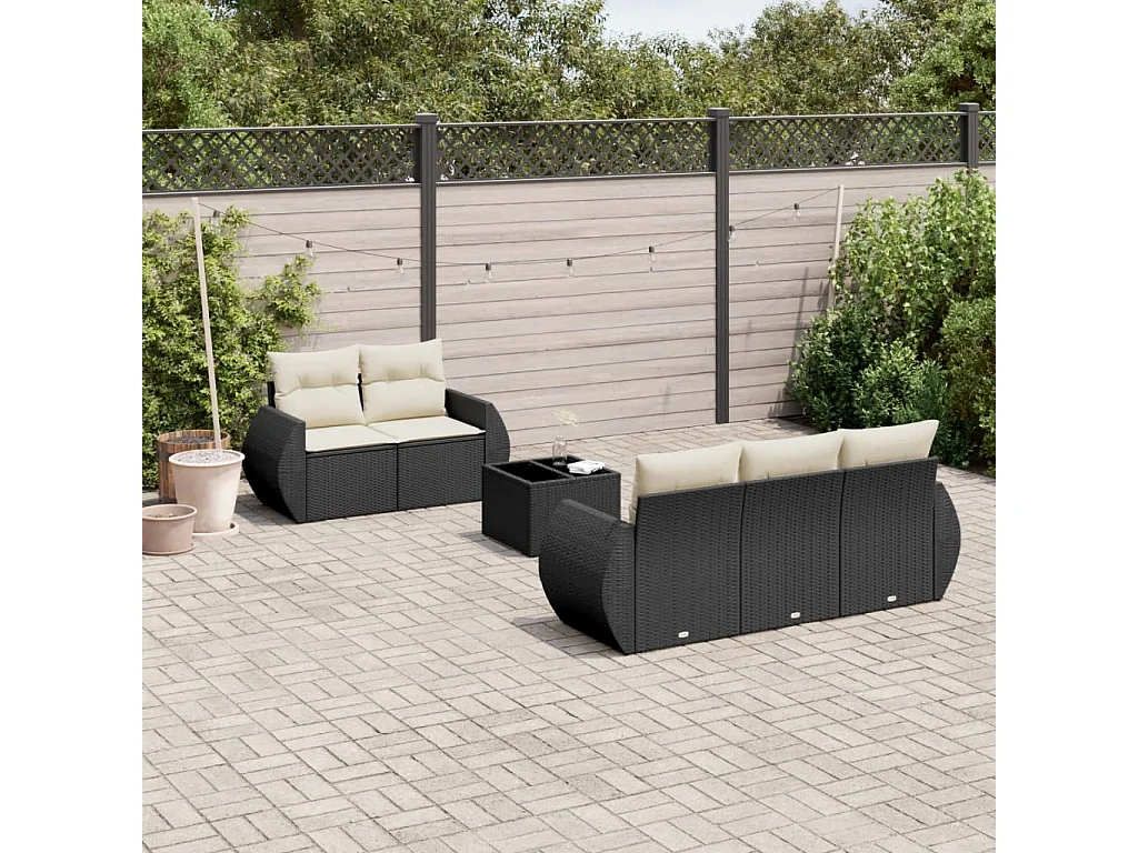 Salon de jardin 6 pcs avec coussins noir résine tressée