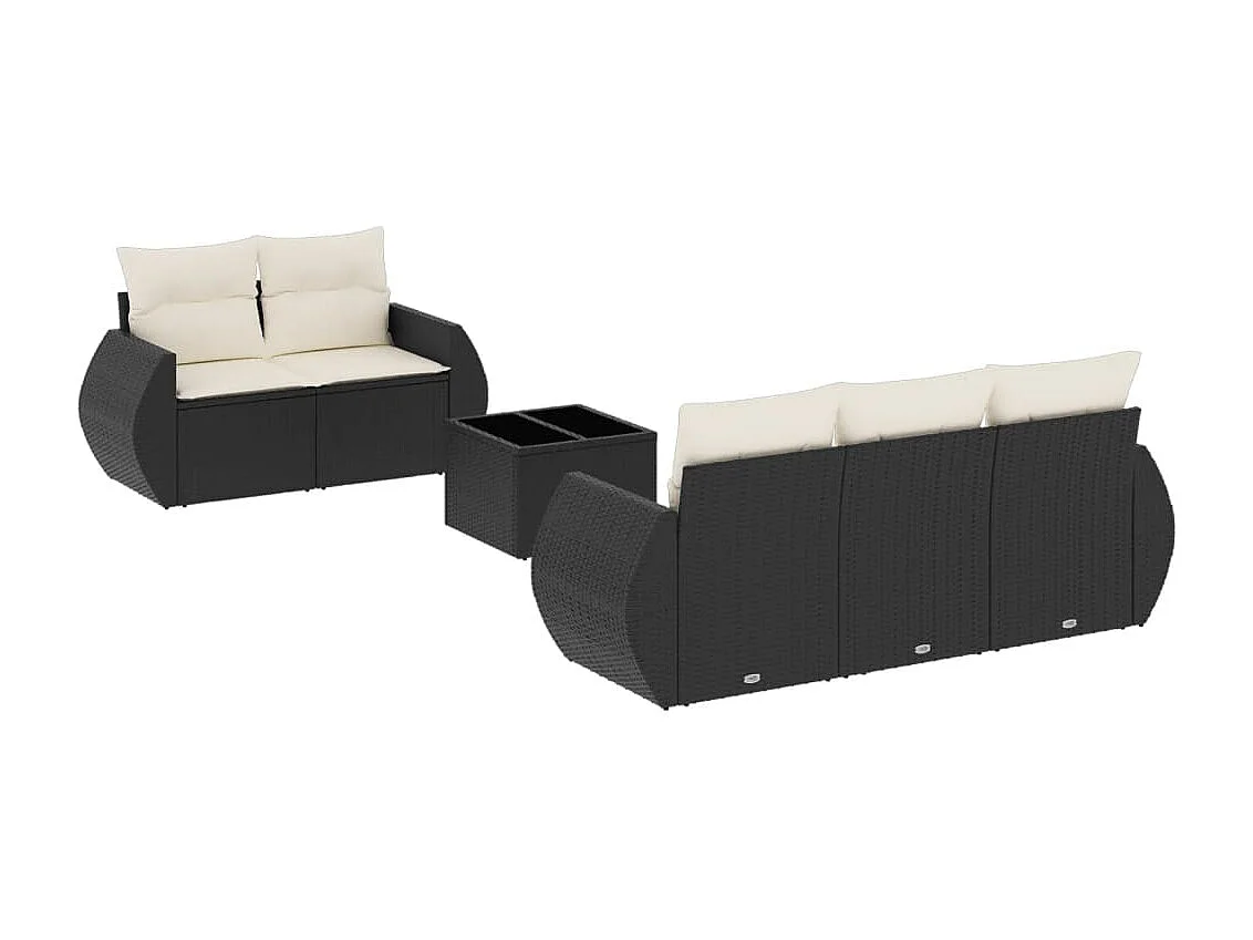 Salon de jardin 6 pcs avec coussins noir résine tressée