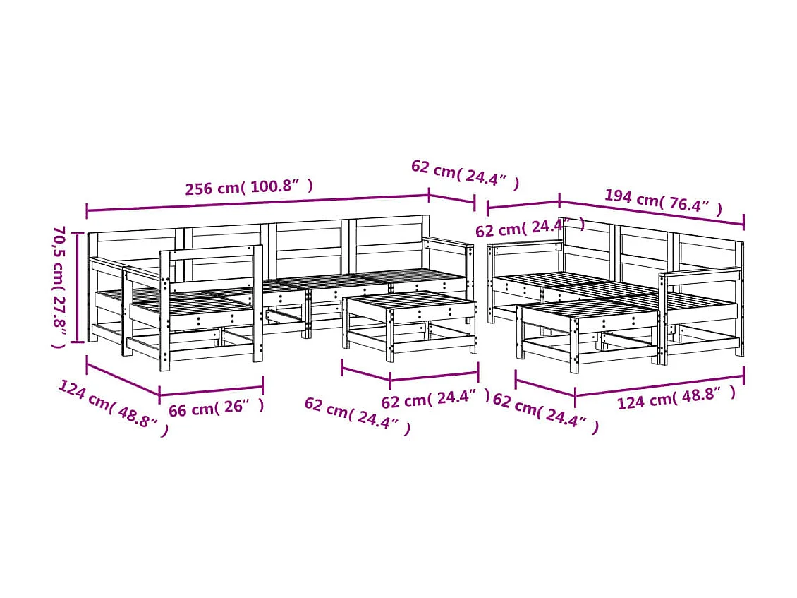 10 pcs conjunto lounge de jardim madeira de douglas maciça