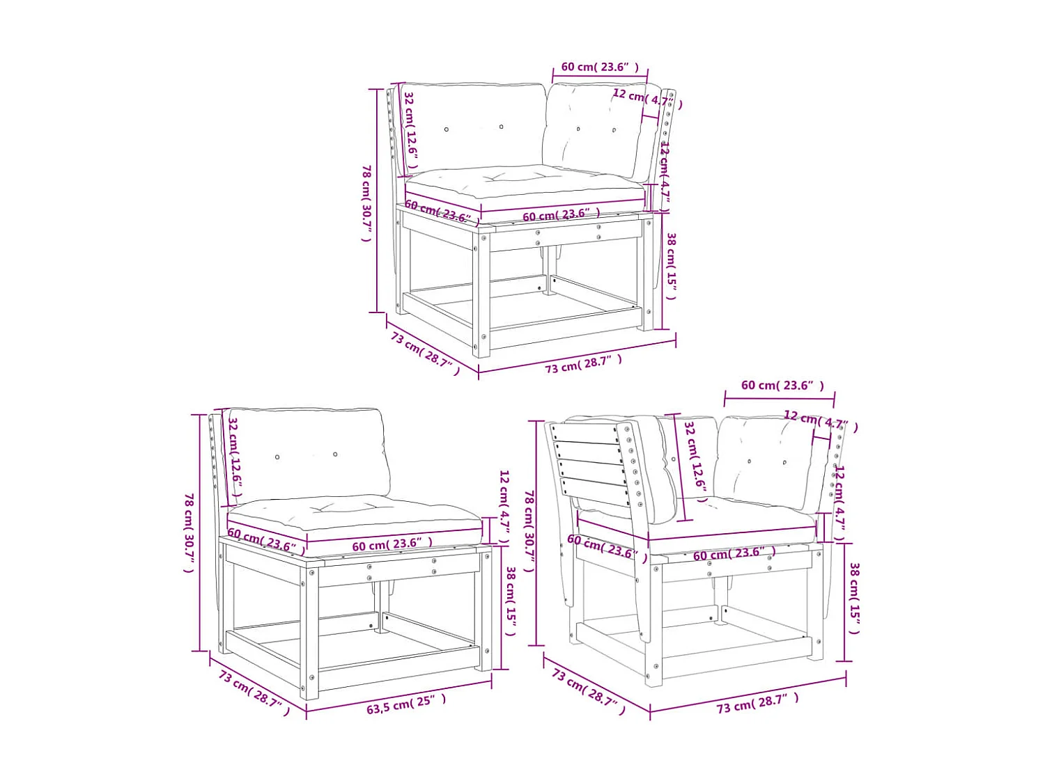 Set Divani Giardino 5pz con Cuscini Bianco Legno Massello Pino