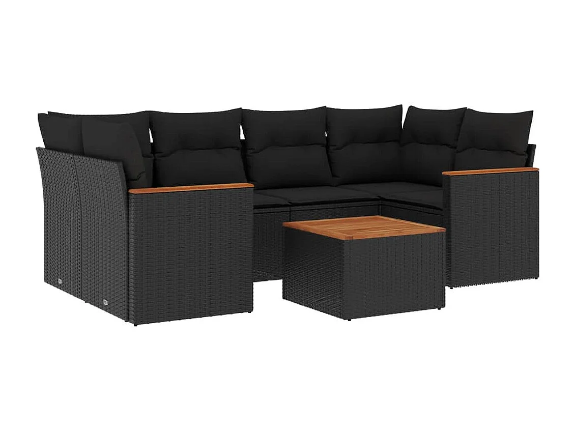 7-tlg. Garten-Sofagarnitur mit Kissen Schwarz Poly Rattan