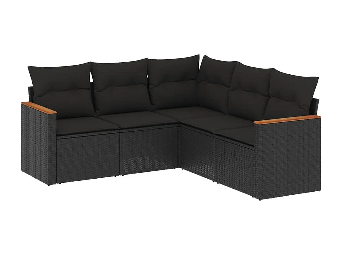 Salon de jardin 5 pcs avec coussins noir résine tressée