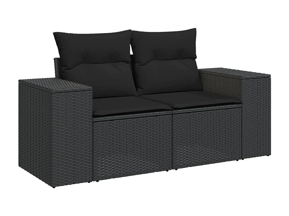 10-tlg. Garten-Sofagarnitur mit Kissen Schwarz Poly Rattan