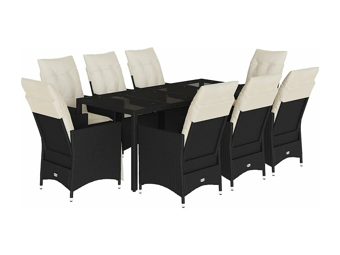 Ensemble à manger de jardin 9pcs coussins noir résine tressée