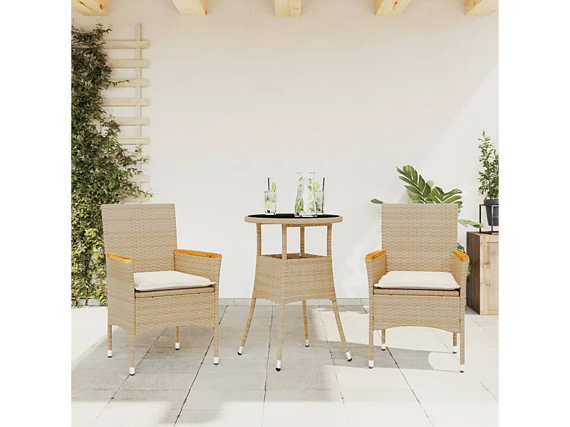 3-delige Tuinset met kussens poly rattan en glas beige