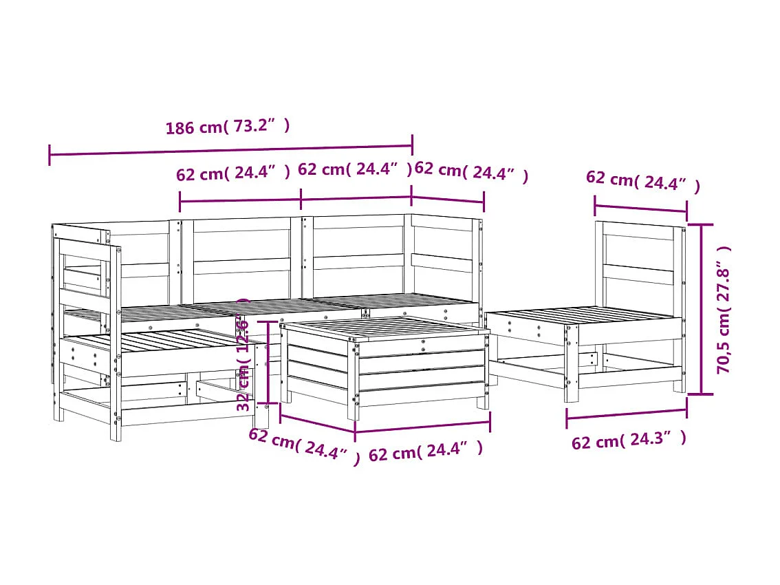 Set Divani da Giardino 6 pz in Legno Impregnato di Pino