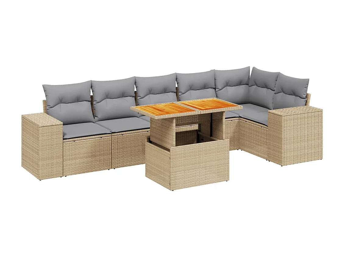 Salon de jardin avec coussins 7 pcs beige résine tressée