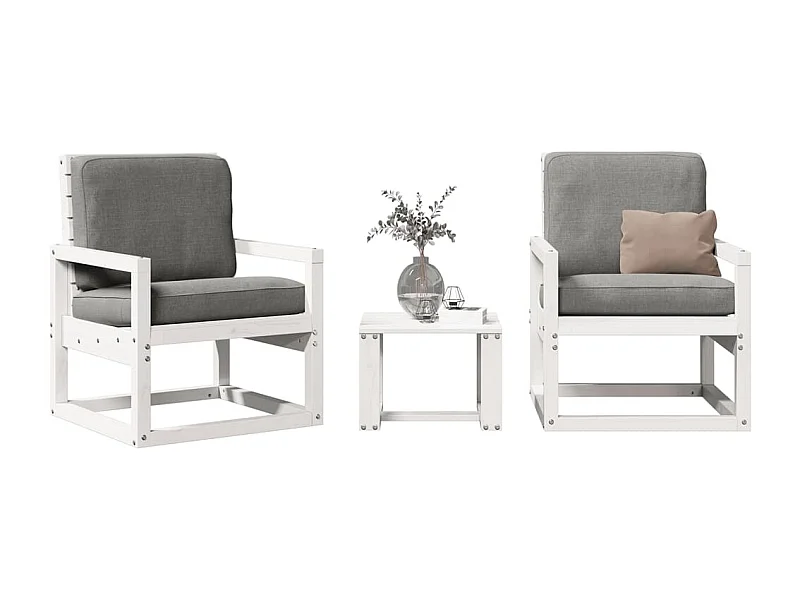 3 pcs conjunto lounge de jardim madeira de pinho maciça branco