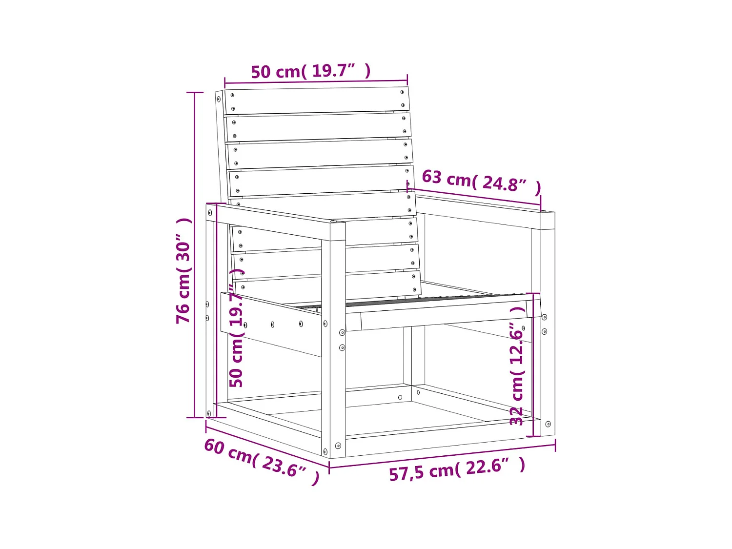 Salon de jardin 3 pcs blanc bois massif de pin