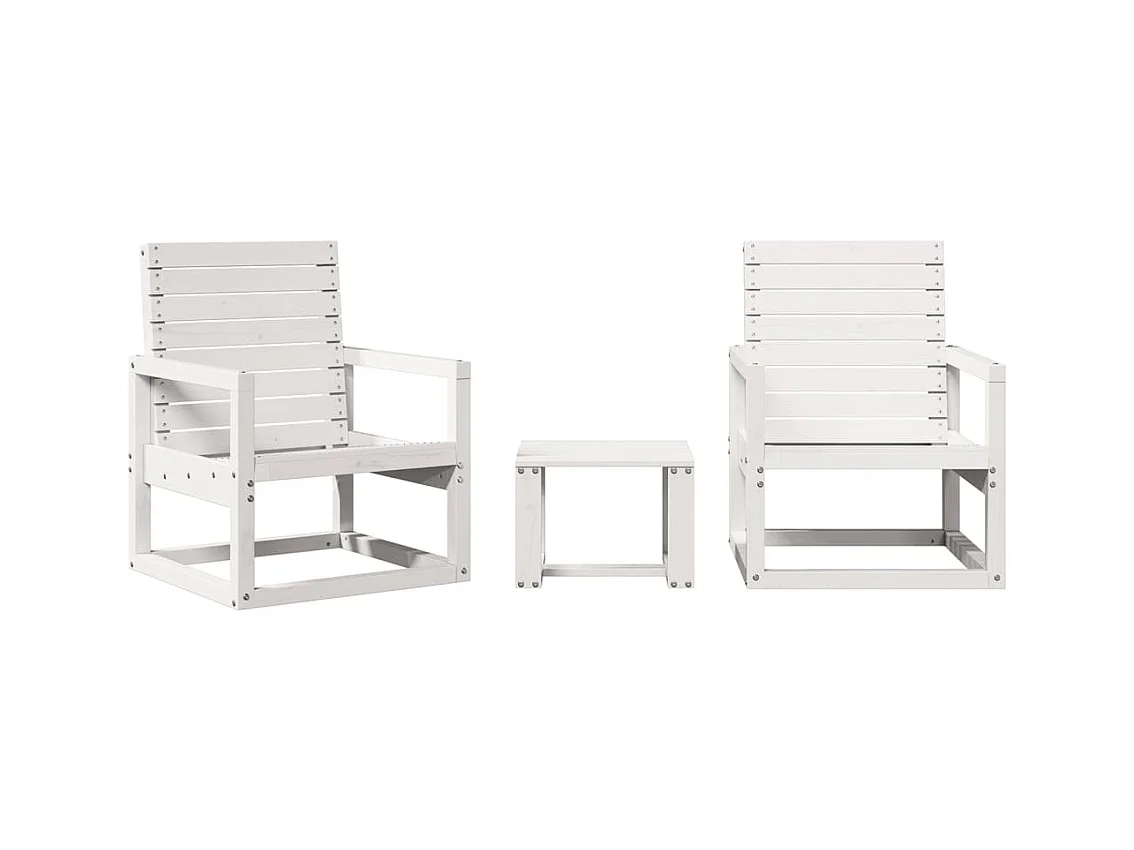 Salon de jardin 3 pcs blanc bois massif de pin