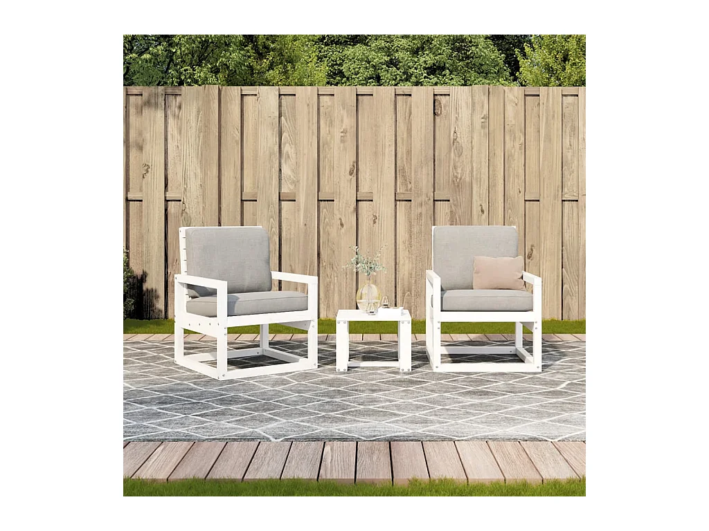 Salon de jardin 3 pcs blanc bois massif de pin