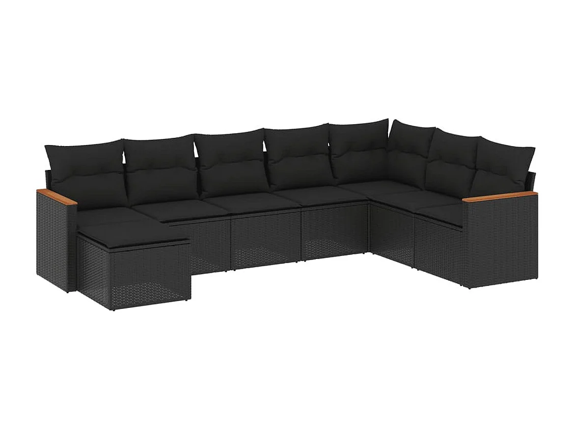 8-tlg. Garten-Sofagarnitur mit Kissen Schwarz Poly Rattan