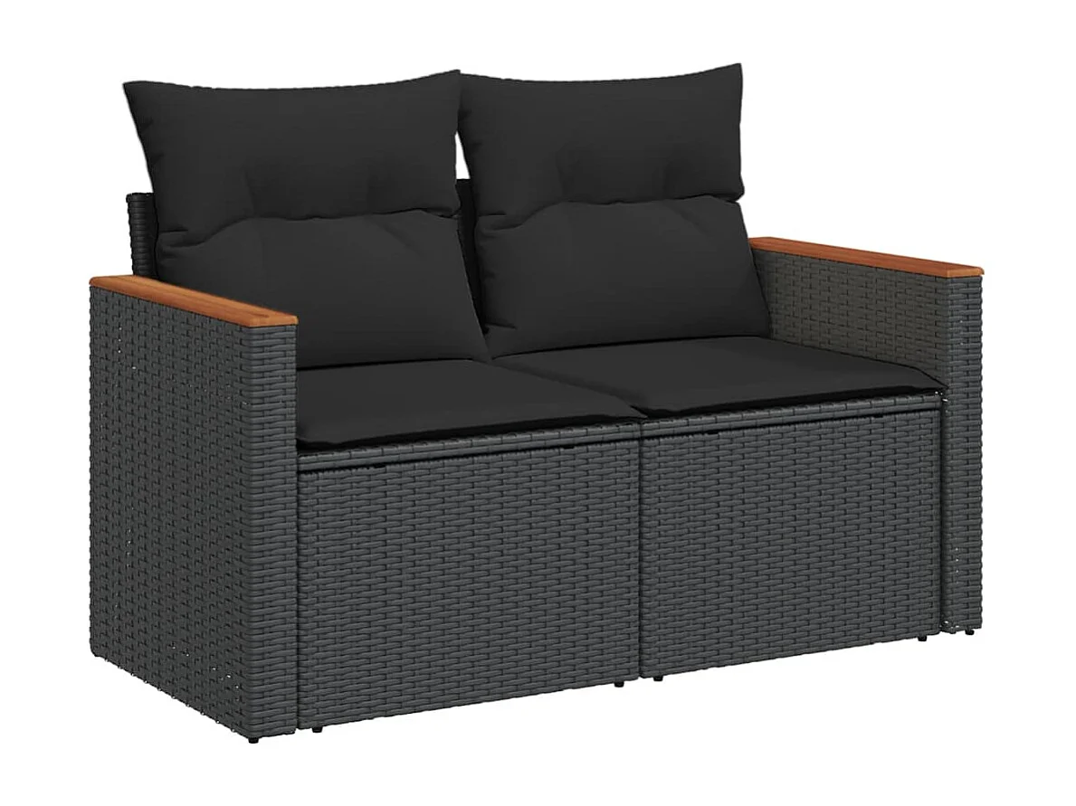 8-tlg. Garten-Sofagarnitur mit Kissen Schwarz Poly Rattan