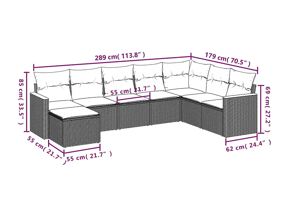 8-tlg. Garten-Sofagarnitur mit Kissen Schwarz Poly Rattan