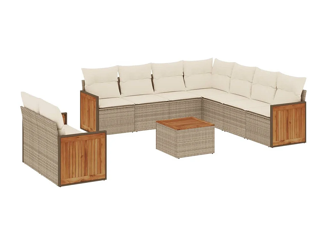 10-delige Loungeset met kussens poly rattan beige