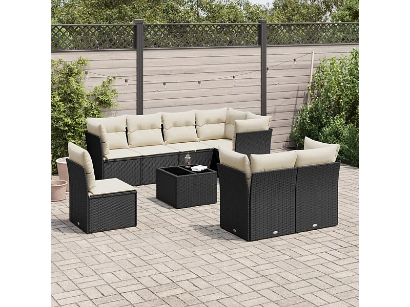 Set Divani da Giardino 9 pz con Cuscini Nero in Polyrattan