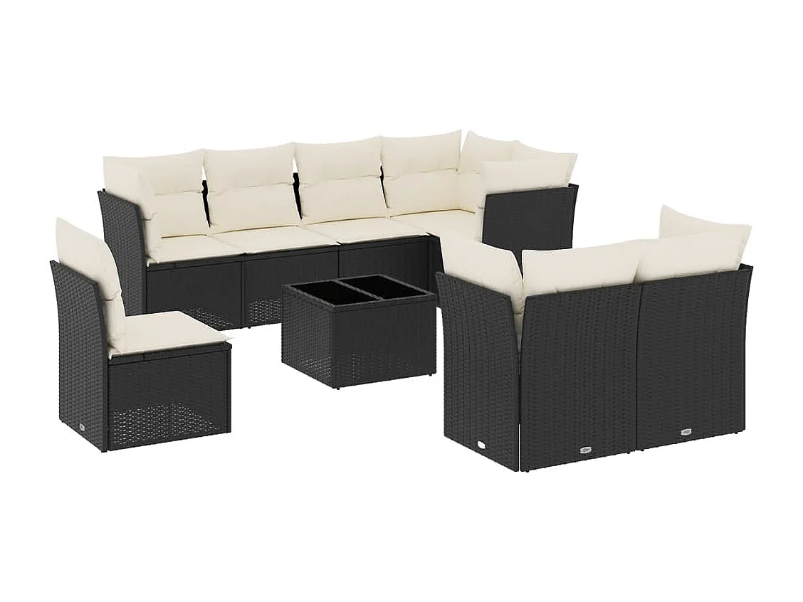 Set Divani da Giardino 9 pz con Cuscini Nero in Polyrattan