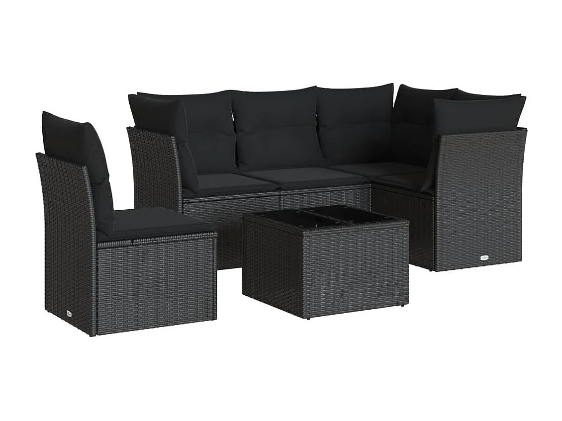 Salon de jardin 6 pcs avec coussins noir résine tressée