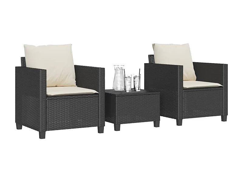 Ensemble de bistro 3 pcs avec coussins noir résine tressée