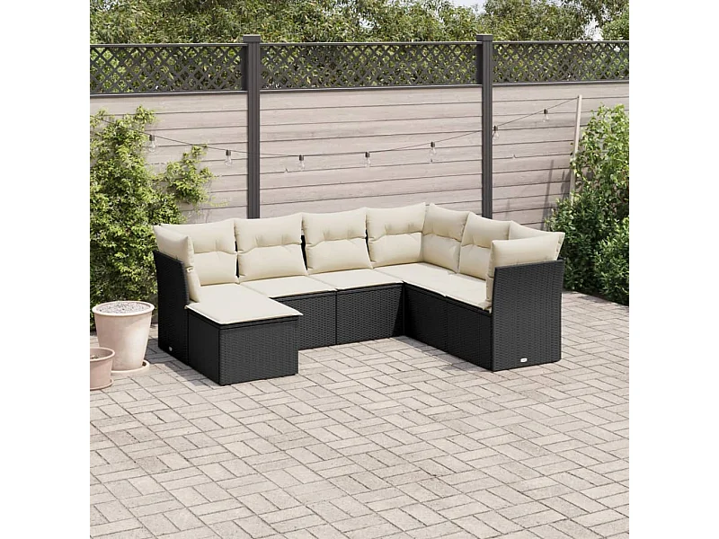 Salon de jardin 7 pcs avec coussins noir résine tressée